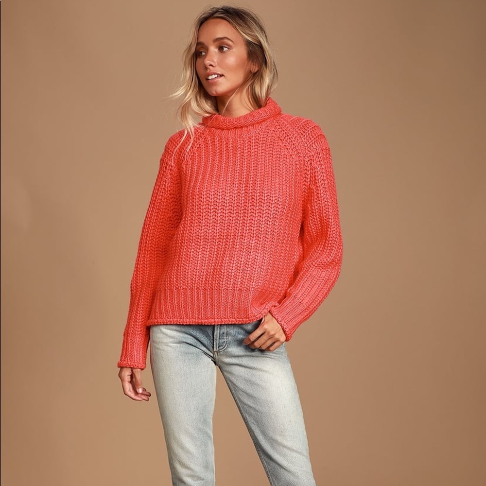 NWOT Minkpink neon pink roll neck sweater XS